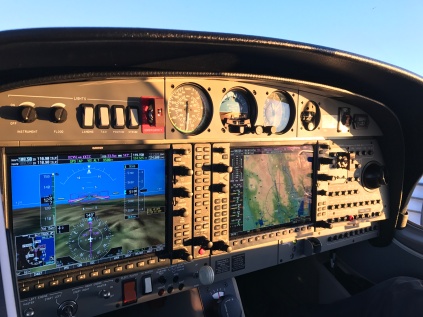 Gorgeous lighting raked the instrument panel as the autopilot navigated home from the Bay area.
